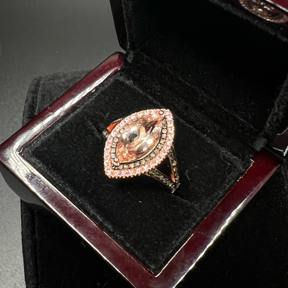 Morganite, Pink Sapphire, Champagne Diamond Ring in Black Rhodium and RG over SS